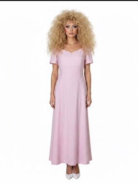 80’s Pretty in Pink short sleeve rose embellished sweetheart neck formal…